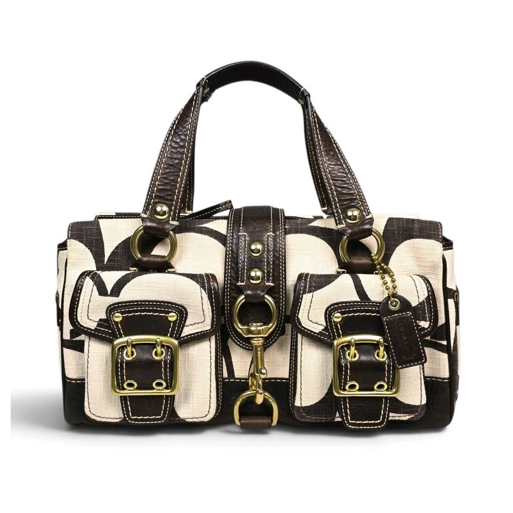 Coach Vintage Legacy Mandy Satchel Shoulder Bag Cream Canvas Leather Purse Y2K